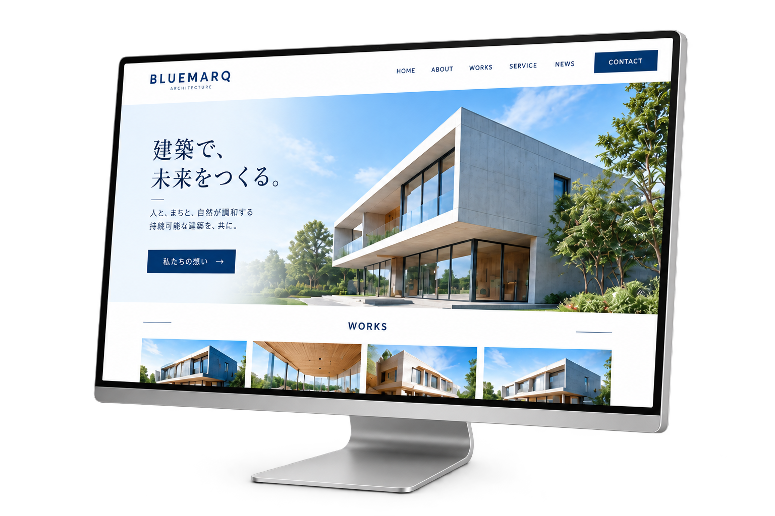 建築会社のホームページを表示したPCモックアップ